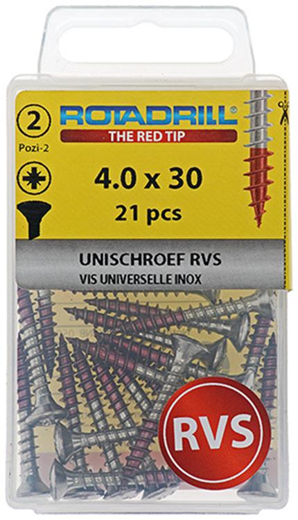 Load image into Gallery viewer, Rotadrill 1039873 - universeelschroef lk pzd rvs-a2 4.0x30mm (21) | 6 stuks
