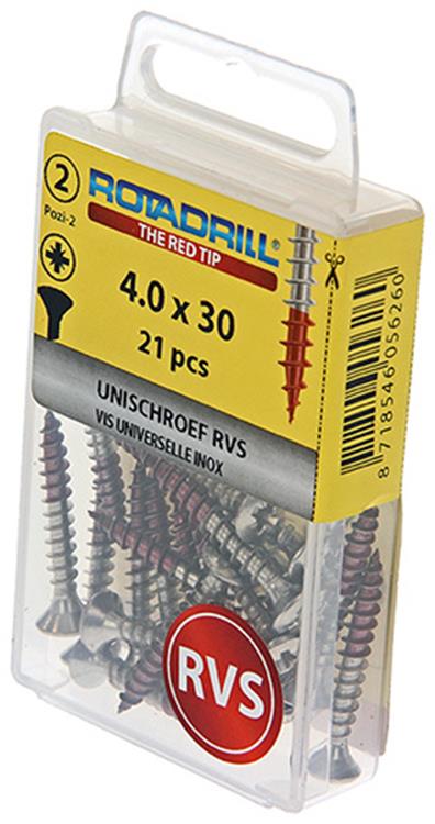Load image into Gallery viewer, Rotadrill 1039873 - universeelschroef lk pzd rvs-a2 4.0x30mm (21) | 6 stuks
