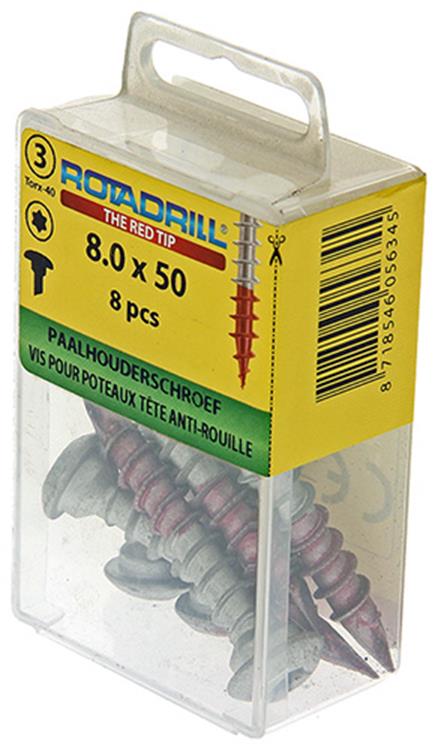 Rotadrill 1039924 - paalhouderschroef ar-coating tx 8.0x50mm (8) | 6 stuks