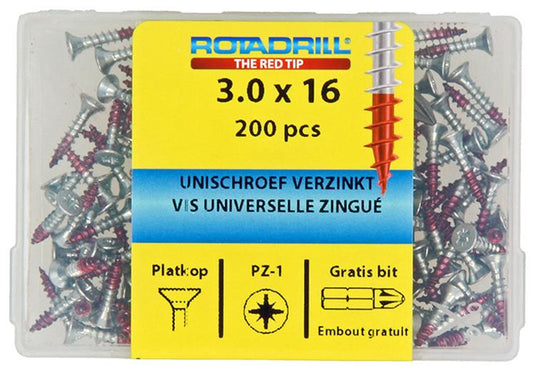 Rotadrill 1039960 - universeelschroef vkpzd vz 3.0x16mm (200) | 4 stuks