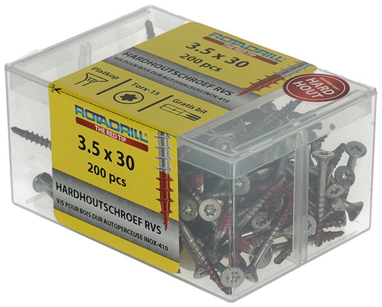 Load image into Gallery viewer, Rotadrill 1040033 - hardhoutschroef zelfb.sppls.rvs t15 3.5x30mm (200) | 4 stuks
