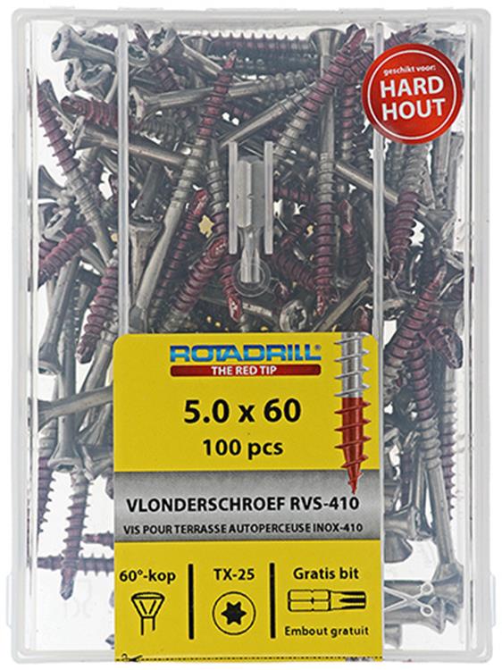 Load image into Gallery viewer, Rotadrill 1040041 - terrasschroef zelfb.sppls.rvs t25 5.0x60mm (100) | 4 stuks
