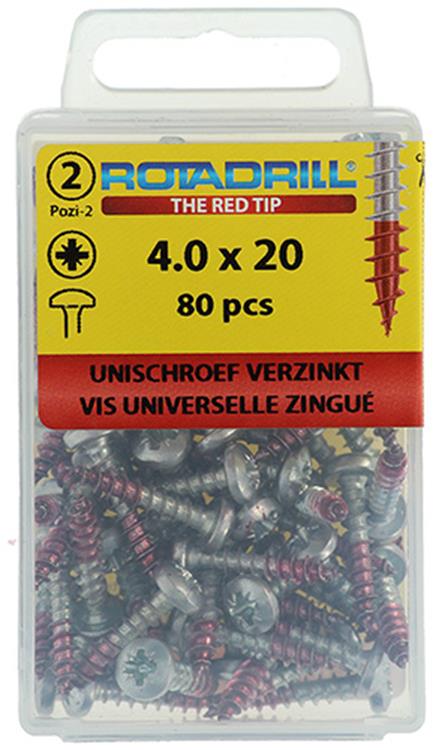 Rotadrill 1039829 - universeelschroef ck pzd vz 4.0x20mm (80) | 6 stuks