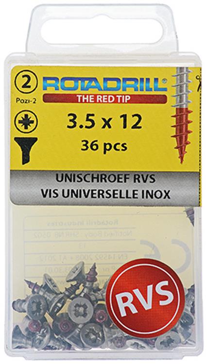 Load image into Gallery viewer, Rotadrill 1039864 - universeelschroef vk pzd rvs-a2 3.5x12mm (36) | 6 stuks
