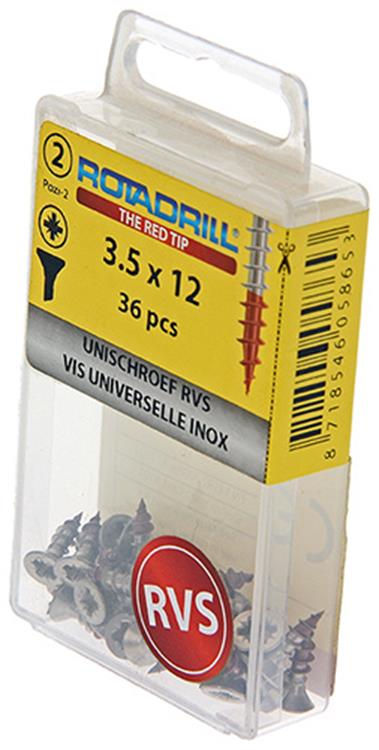 Load image into Gallery viewer, Rotadrill 1039864 - universeelschroef vk pzd rvs-a2 3.5x12mm (36) | 6 stuks
