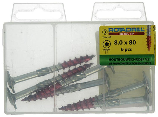 Rotadrill 1039920 - houtbouwschroef tellerkop vz tx 8.0x80mm(6) | 6 stuks