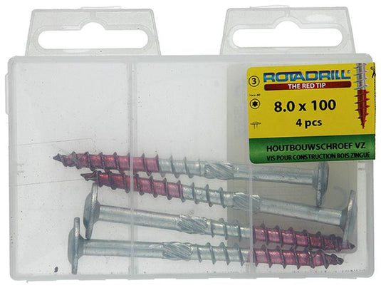 Rotadrill 1039921 - houtbouwschroef tellerkop vz tx 8.0x100mm(4) | 6 stuks