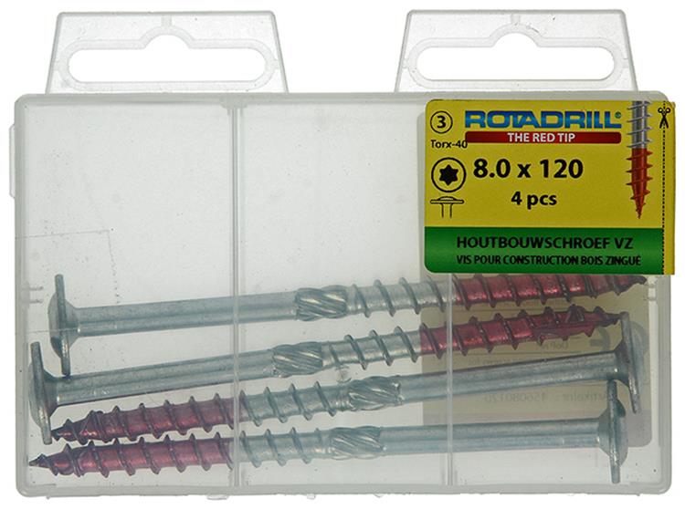 Load image into Gallery viewer, Rotadrill 1039922 - houtbouwschroef tellerkop vz tx 8.0x120mm(4) | 6 stuks
