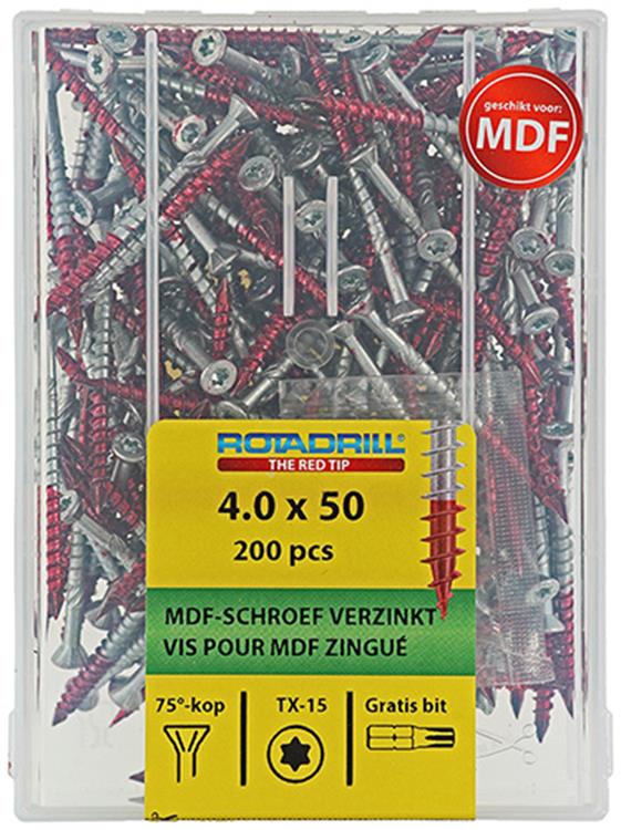 Load image into Gallery viewer, Rotadrill 1040010 - mdf-schroef 75°-vk tx vz 4.0x50mm (200) | 4 stuks

