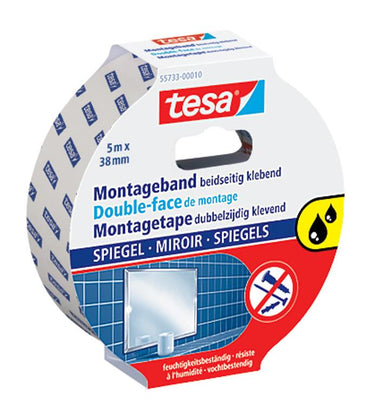 Tesa powerbond mirror dubbelzijdige montagetape voor spiegels badkamer vochtbestendig – 5m x 38mm