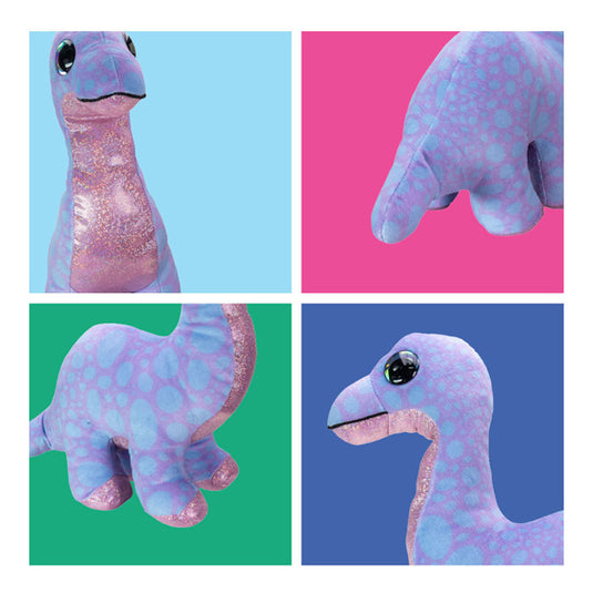 Lumo stars knuffel dino brontosaur paars 15cm pluche speelgoed.