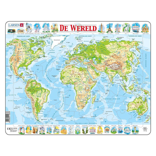 Selecta larsen legpuzzel kaart wereld - geografisch, 80st.