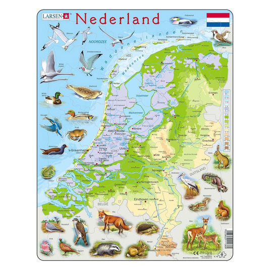 Selecta larsen legpuzzel kaart nederland - geografisch met dieren, 68st.