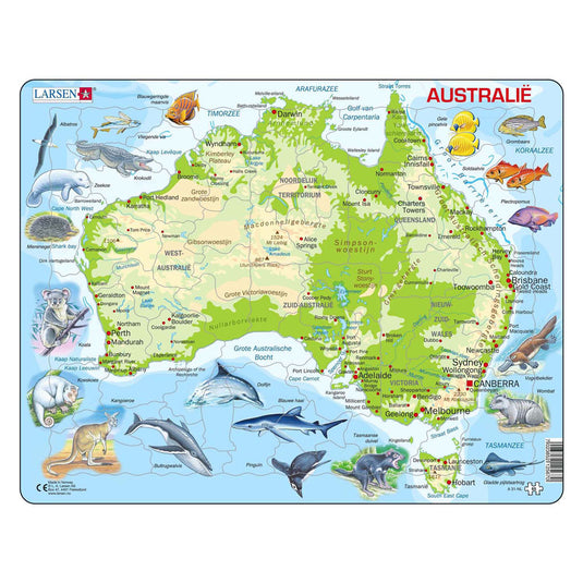 Selecta larsen legpuzzel kaart australie geografisch met dieren, 65st.