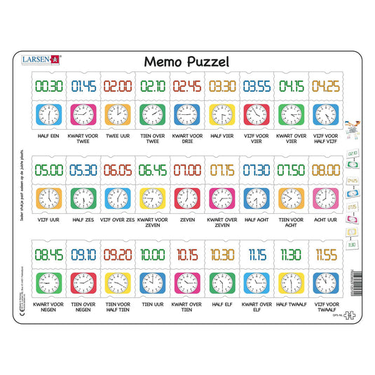 Selecta larsen memopuzzel leren klokkijken traditionele en digitale klok , 54st.
