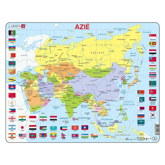 Selecta larsen legpuzzel kaart azie met vlaggen, 70st.