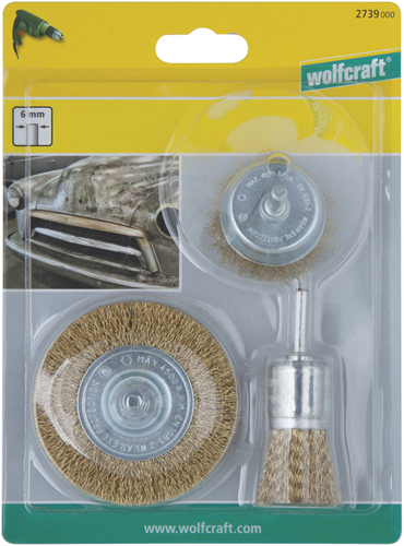 Load image into Gallery viewer, Wolfcraft - messingdraad borstelset boormachine - staalborstel - komborstel - 3 delig - 2739000

