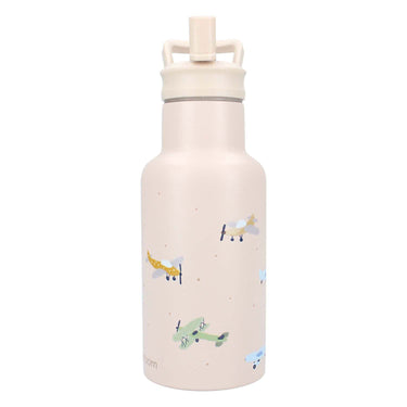 Kidzroom small talk - schoolbeker en drinkfles - 350ml - stainless steel - vliegtuigen - beige