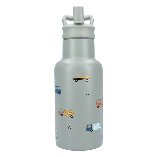 Kidzroom sweet cuddles - schoolbeker en drinkfles - 350ml - stainless steel - auto's - groen