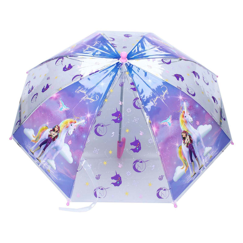 Load image into Gallery viewer, Vadobag unicorn academy rainy days paraplu - paars transparant - 60 x 71 x 71 cm - kinderparaplu - sophia wildstar
