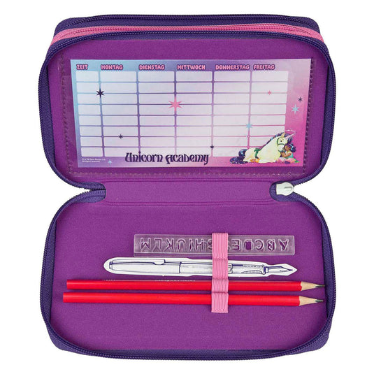 Undercover etui unicorn academy paars - 3 vakken gevuld schoolset.