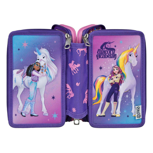 Undercover etui unicorn academy paars - 3 vakken gevuld schoolset.