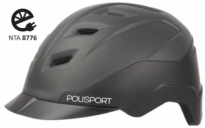 polissport helmet e'city 58-61cm (l) matt black, adjustable (nta approved for speed pedelec)