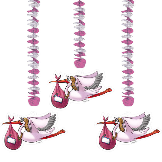 Folat roze hangdecoratie, 3st.