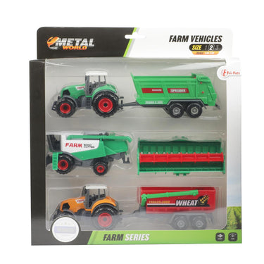 Toi-toys metal landbouw set 6-delig tractor + aanhanger 4 assorti