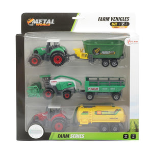 Toi-toys metal landbouw set 6-delig tractor + aanhanger 4 assorti