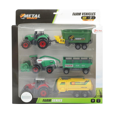 Toi-toys metal landbouw set 6-delig tractor + aanhanger 4 assorti