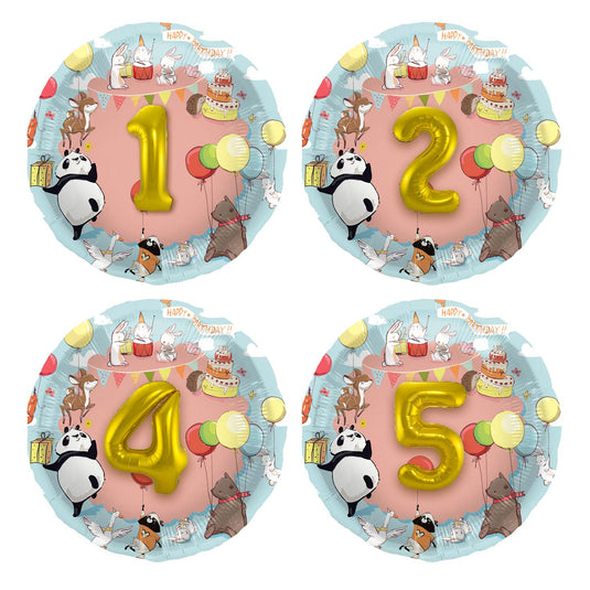 Folat bv 3d folieballon dieren met leeftijd, 1-5 jr.