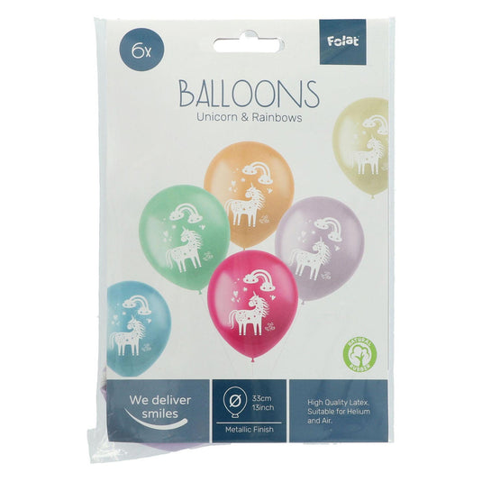 Folat bv latex ballonnen unicorns rainbows, 6st.