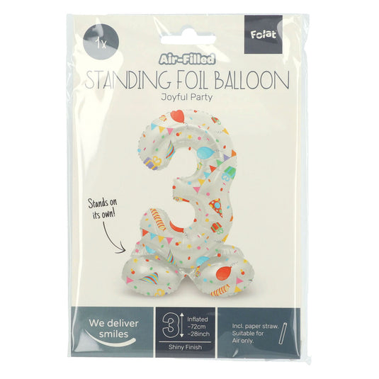 Folat bv staande folieballon joyful party cijfer 3 -72cm