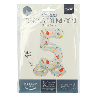 Folat bv staande folieballon joyful party cijfer 5 -72cm