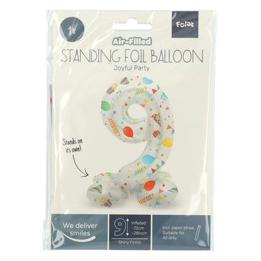 Folat bv staande folieballon joyful party cijfer 9 -72cm