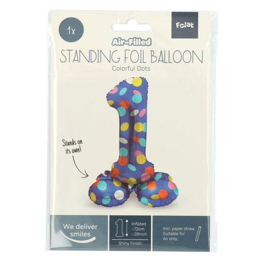 Folat bv staande folieballon colorful dots cijfer 1 - 72cm