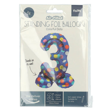 Folat bv staande folieballon colorful dots cijfer 3 - 72cm
