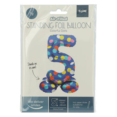 Folat bv staande folieballon colorful dots cijfer 5 - 72cm