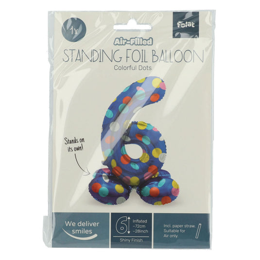 Folat bv staande folieballon colorful dots cijfer 6 - 72cm
