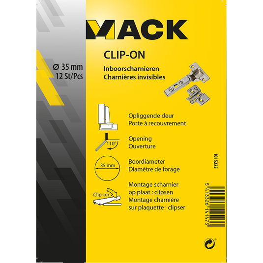 Mack 1015225 - 12 inboorscharnieren clip on 35mm 110° opliggende deur | 5 stuks