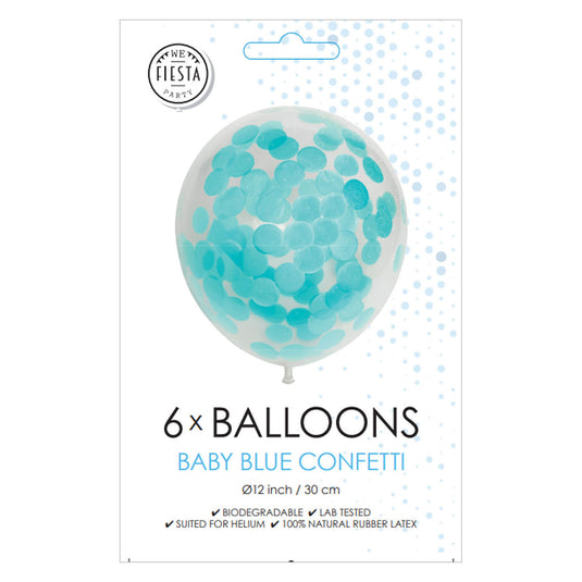 Globos confetti ballonnen papieren confetti baby blauw 30cm, 6st.