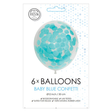 Globos confetti ballonnen papieren confetti baby blauw 30cm, 6st.