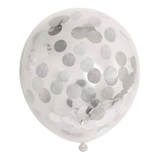 Globos confetti ballonnen papieren confetti metallic zilve 30cm, 6st.