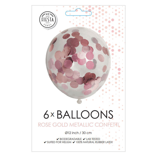 Globos confetti ballonnen papieren confetti metallix rose goud, 6st.