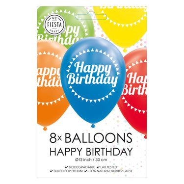 Globos ballonnen happy birthday mix kleuren 30cm, 8st.