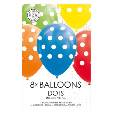 Globos ballonnen stippen mix kleuren 30cm, 8st.