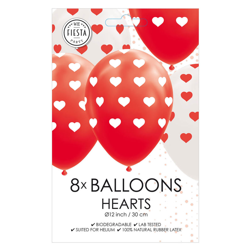 Load image into Gallery viewer, Globos ballonnen hartjes rood wit 30cm, 8st.
