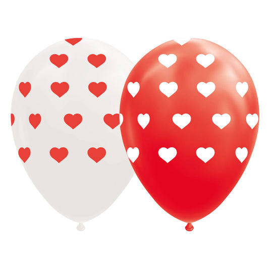 Globos ballonnen hartjes rood wit 30cm, 8st.