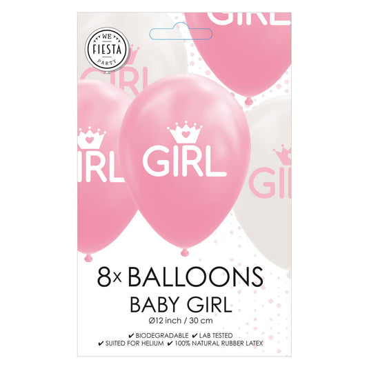 Globos ballonnen dochter baby roze wit 30cm, 8st.